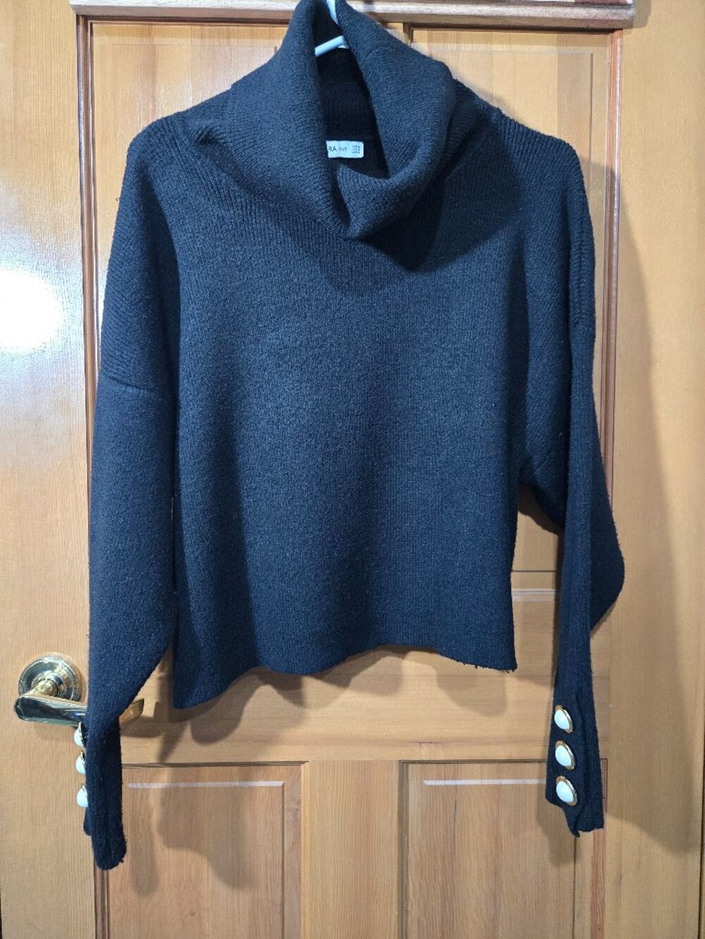 Zara Knit Stretch Pearl Beaded Embellished Button Turtleneck Pullover Sweater